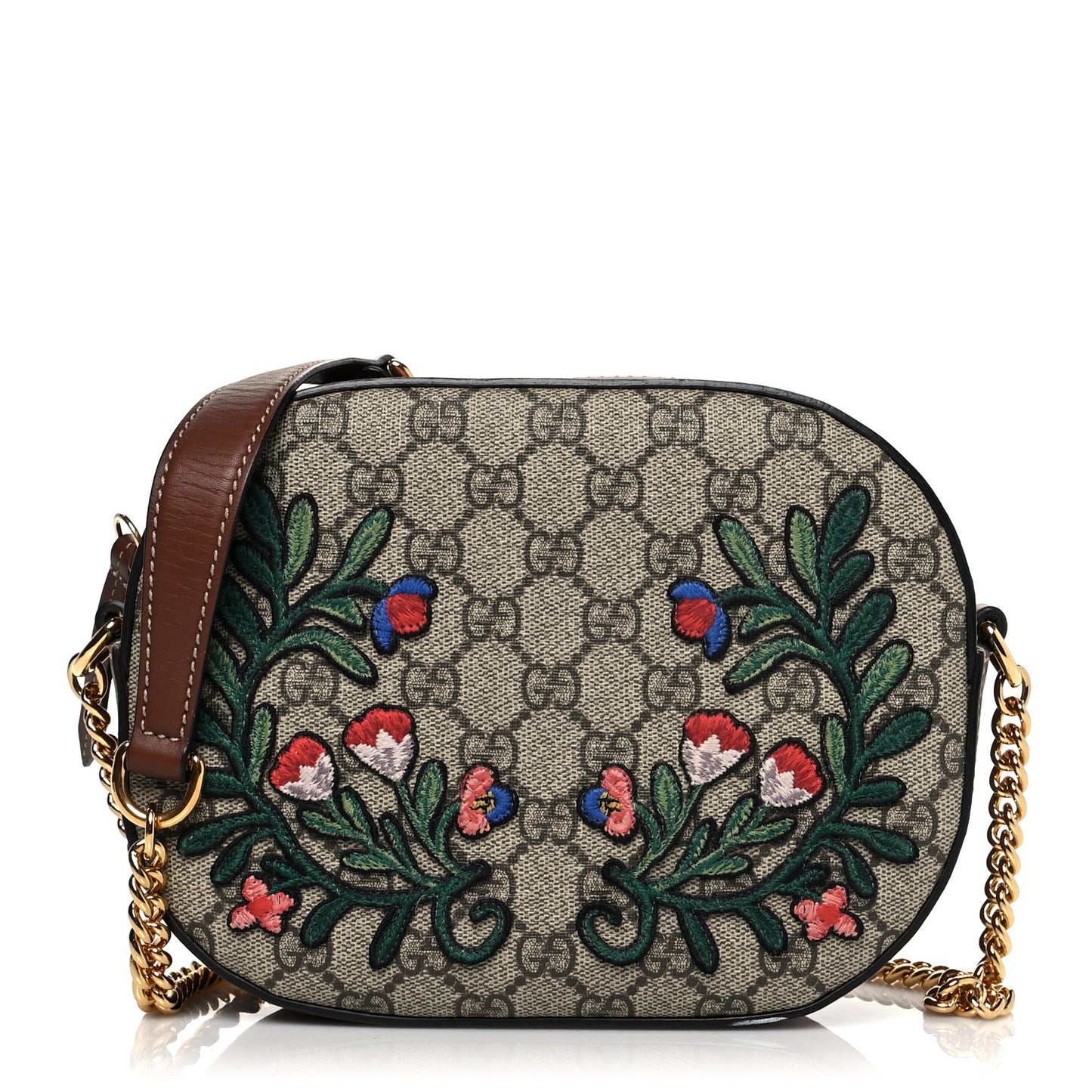 GG Supreme Monogram Floral Embroidered Mini Chain Shoulder Bag Beige Tuscany