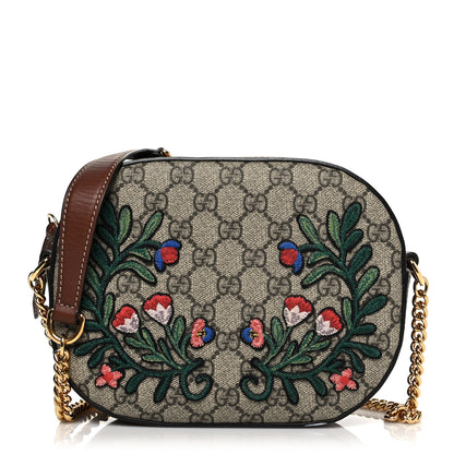 Gucci GG Supreme Monogram Floral Embroidered Mini Chain Shoulder Bag Beige Tuscany 1 of 17