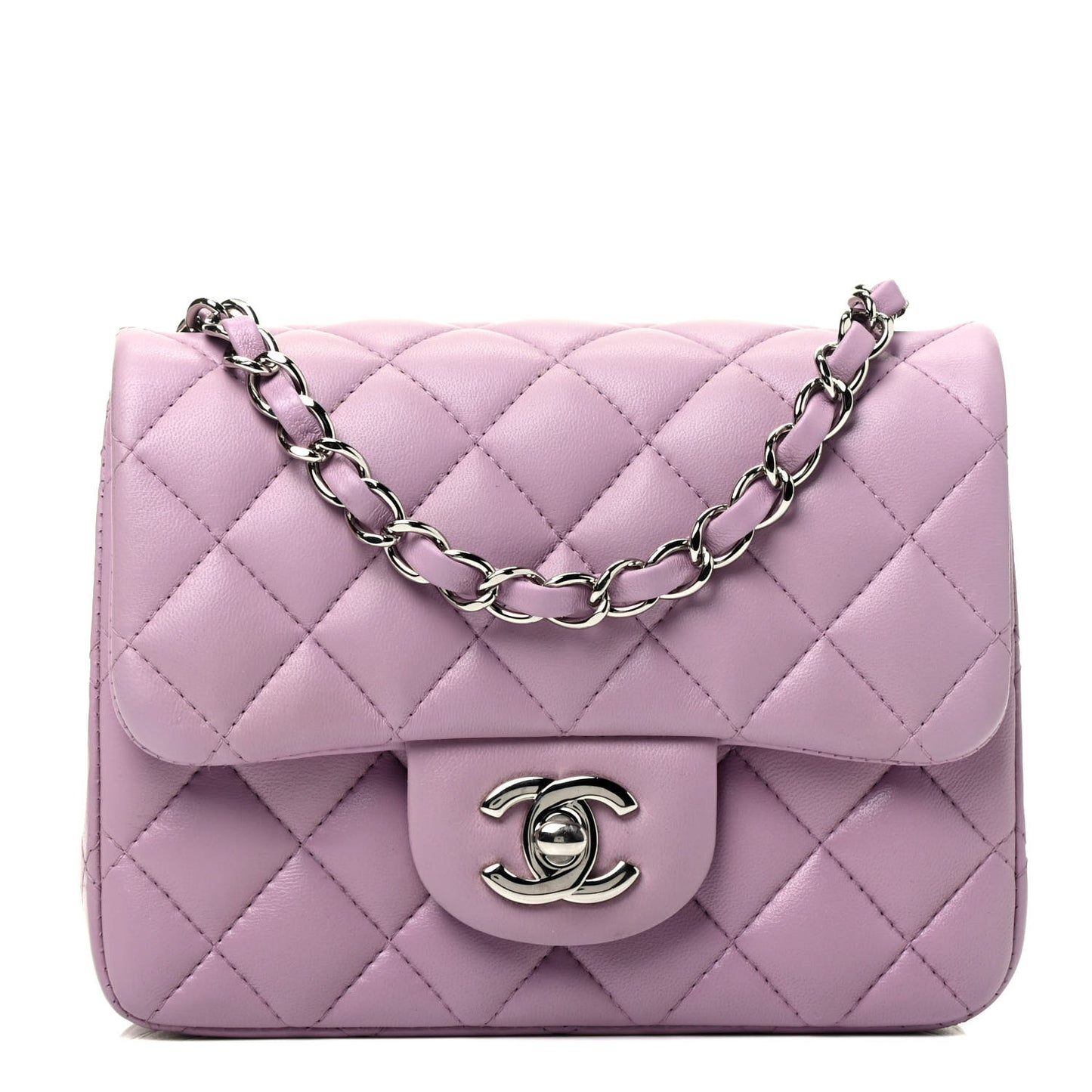Lambskin Quilted Mini Square Flap Light Purple