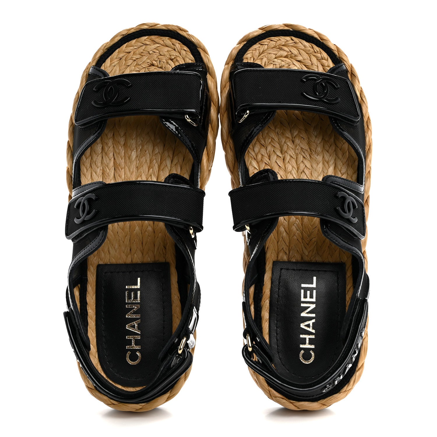 Chanel Mesh Patent Calfskin Velcro Dad Sandals 38 Black 2 of 10