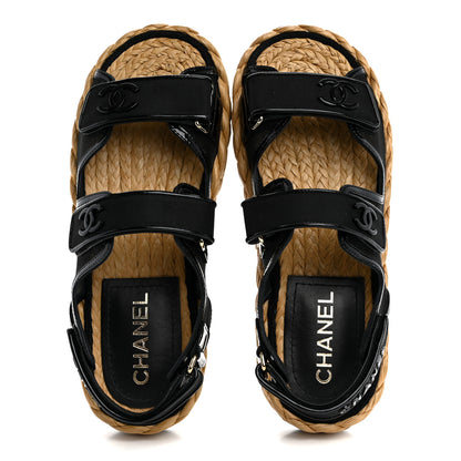 Chanel Mesh Patent Calfskin Velcro Dad Sandals 38 Black 2 of 10