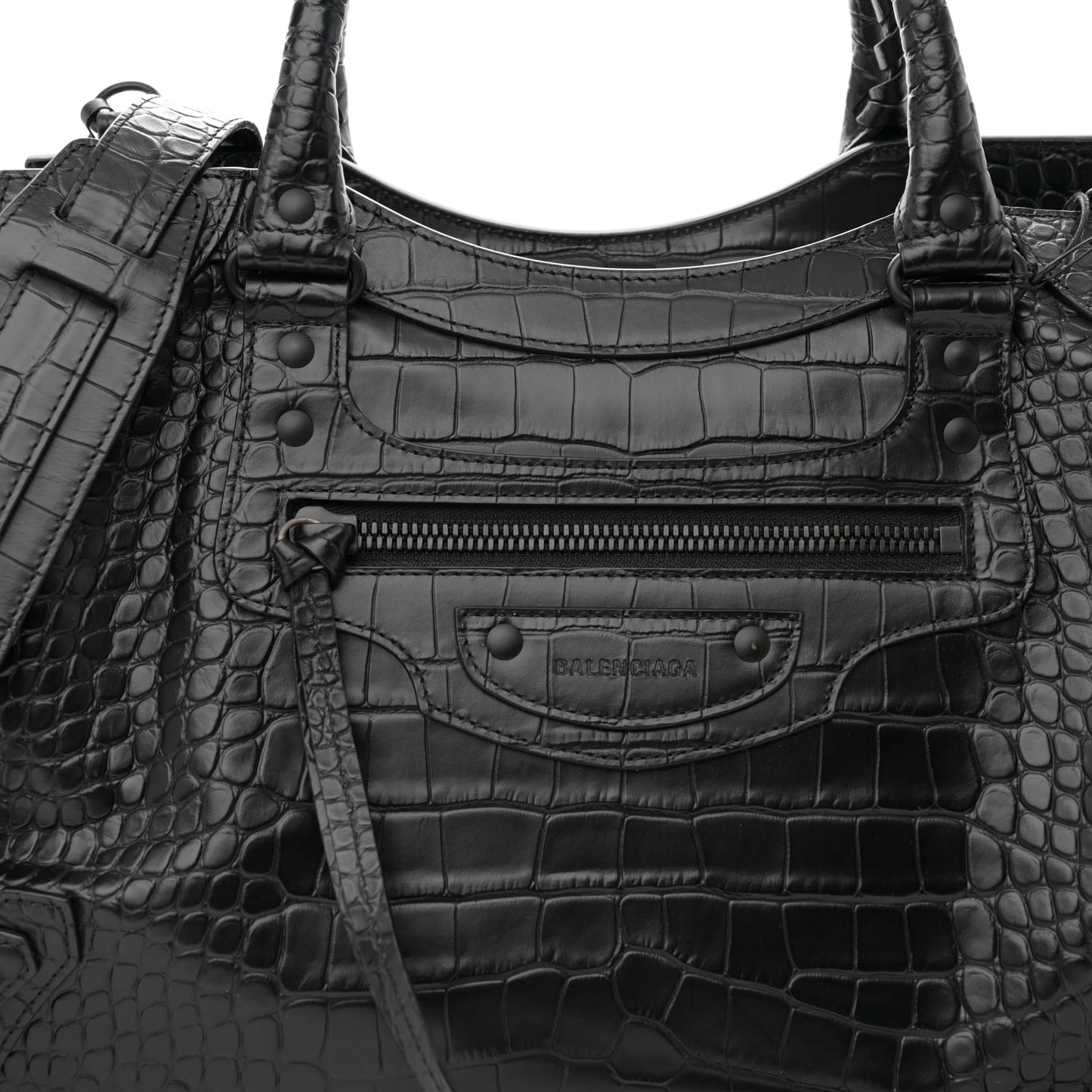 Calfskin Crocodile Embossed Neo Classic Silver Hardware Medium City Black
