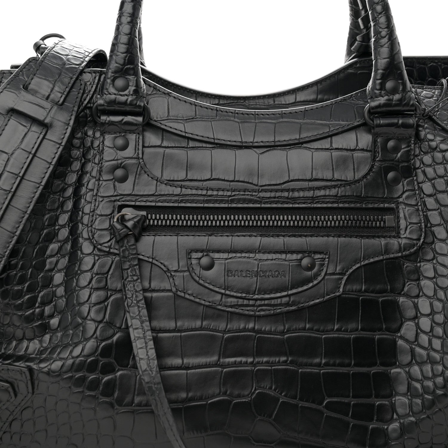 Balenciaga Calfskin Crocodile Embossed Neo Classic Silver Hardware Medium City Black 7 of 10