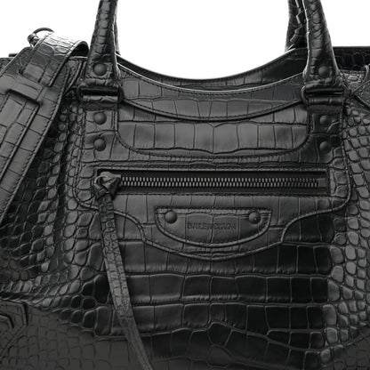 Balenciaga Calfskin Crocodile Embossed Neo Classic Silver Hardware Medium City Black 7 of 10