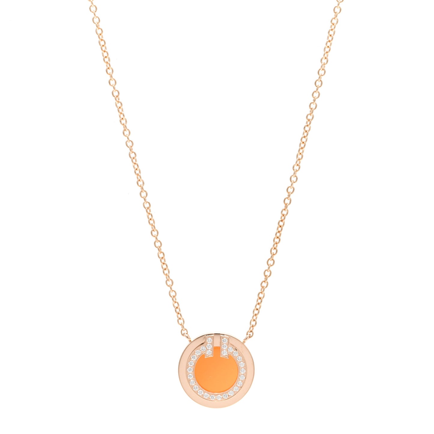 18K Rose Gold Diamond Carnelian Small T Circle Pendant Necklace
