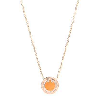 Tiffany 18K Rose Gold Diamond Carnelian Small T Circle Pendant Necklace 1 of 6