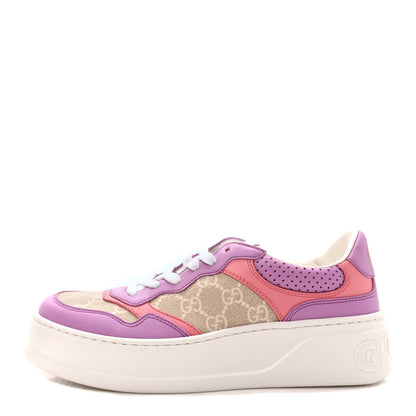 Gucci Calfskin GG Supreme Monogram Perforated Womens Platform 55mm Sneakers 38 Wild Cherry Beige Mystic White Bright Purple 1 of 9