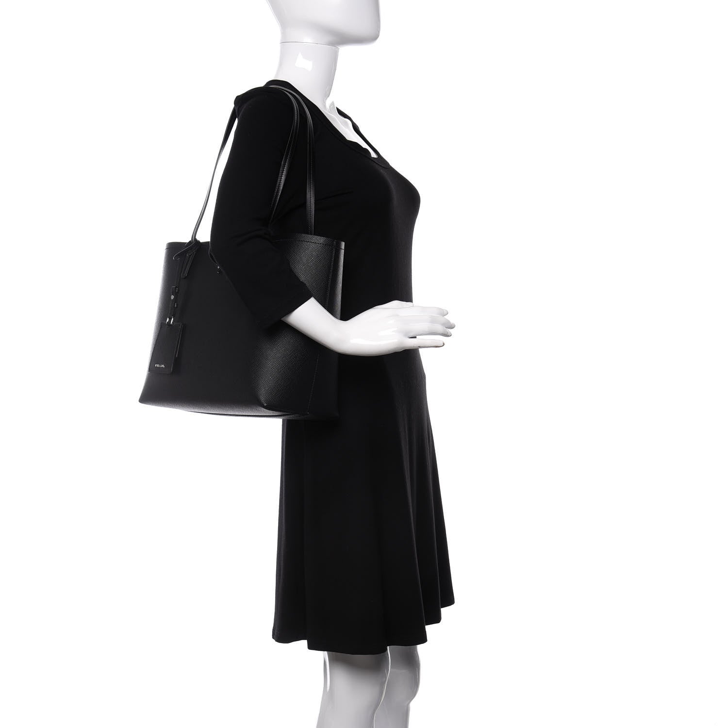 Prada Saffiano Cuir Shopping Tote Black Fuoco 2 of 12
