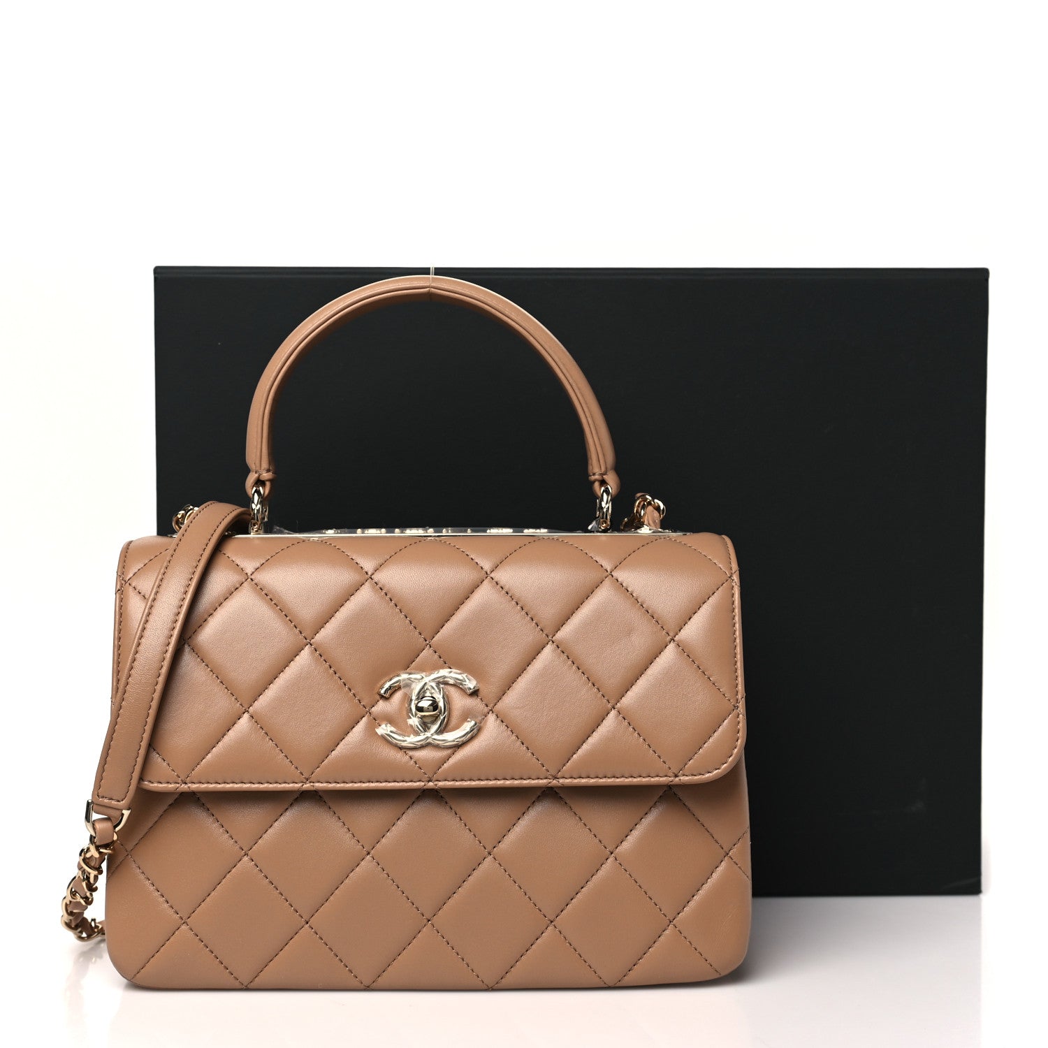Chanel Lambskin Quilted Small Trendy CC Dual Handle Flap Bag Dark Beige 10 of 10