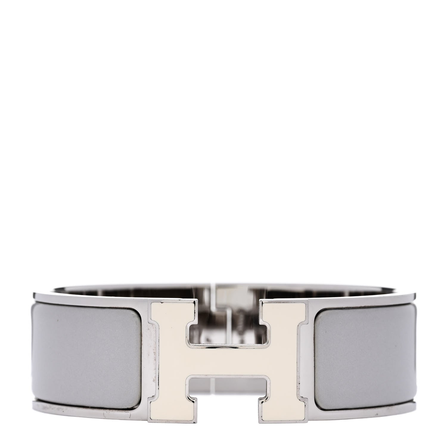 Hermes Enamel Wide Clic Clac H Bracelet GM Gris Clair White 1 of 4
