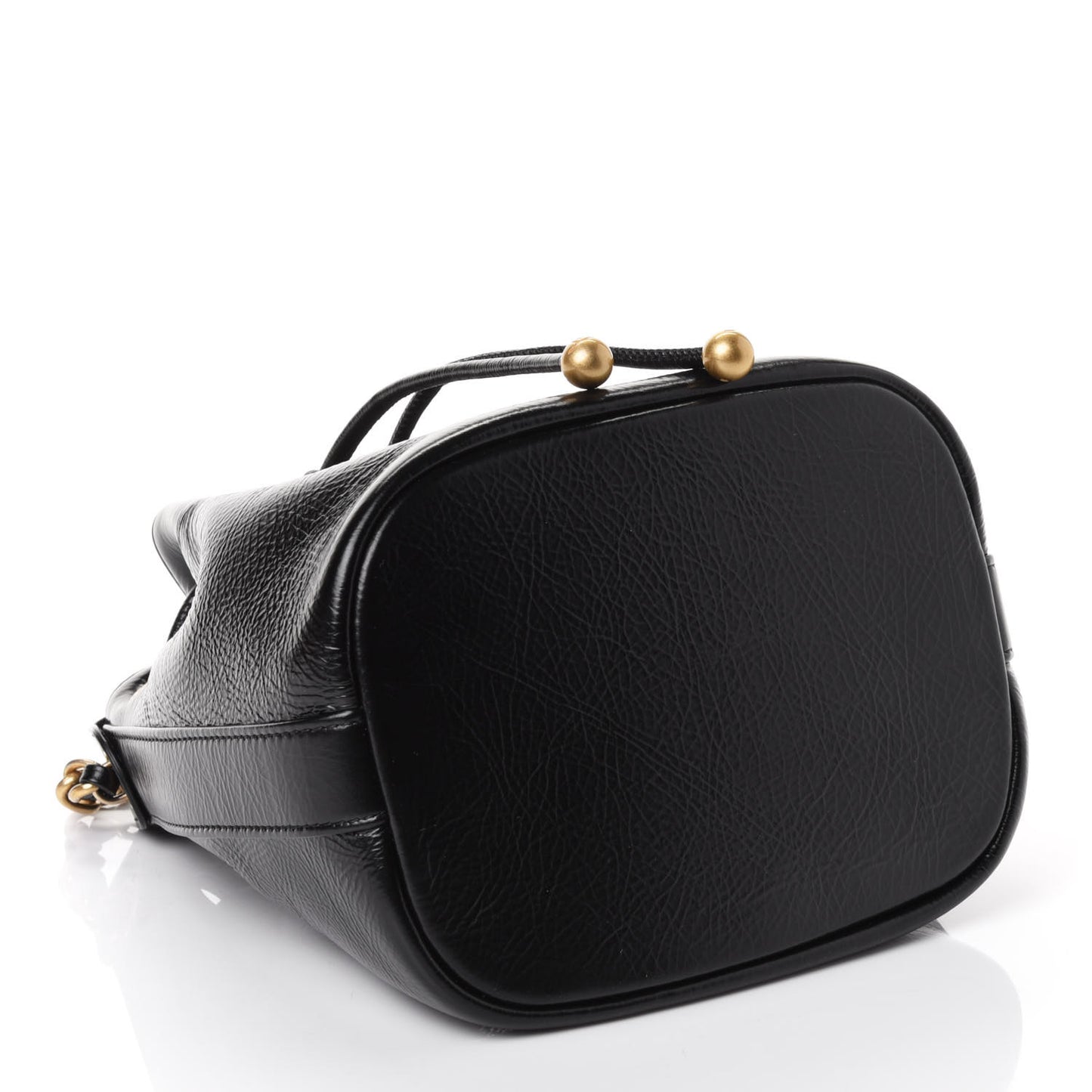 Shiny Aged Calfskin CC Chain Mini Drawstring Bag Black