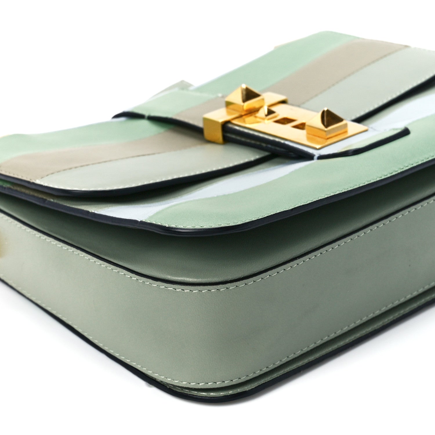 Valentino Garavani Nappa Striped B-Rockstud Flap Green 10 of 12