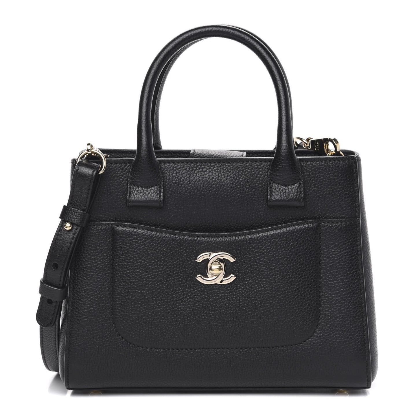 Grained Calfskin Mini Neo Executive Shopper Tote Black
