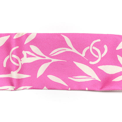 Chanel Silk Leaf CC Slim Bandeau Scarf Pink White 7 of 7
