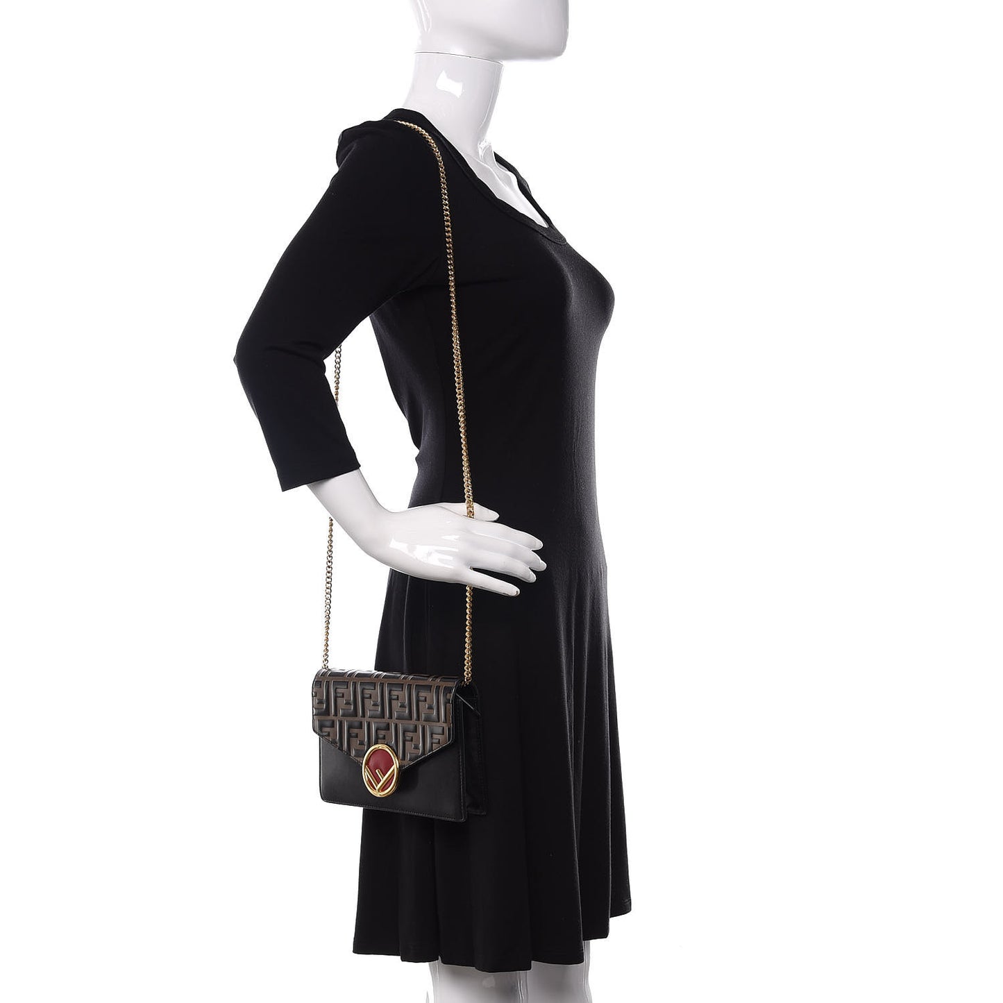 Vitello Liberty F is Fendi Bi-Color FF 1974 Embossed Medium Envelope Wallet On Chain Black Maya