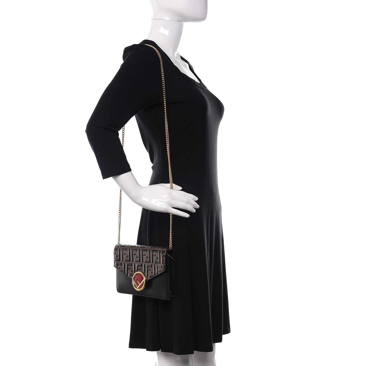 Fendi Vitello Liberty F is Fendi Bi-Color FF 1974 Embossed Medium Envelope Wallet On Chain Black Maya 2 of 10