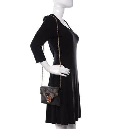 Fendi Vitello Liberty F is Fendi Bi-Color FF 1974 Embossed Medium Envelope Wallet On Chain Black Maya 2 of 10