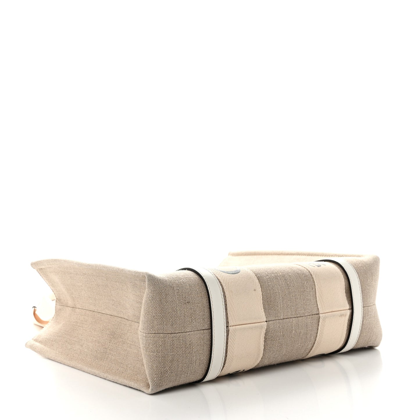 Linen Calfskin Medium Woody Ribbon Tote White