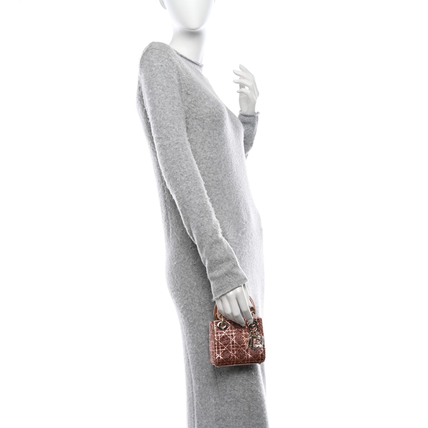 Christian Dior Lambskin Cannage Beaded Embroidery Micro Lady Dior Rose Gold 2 of 11