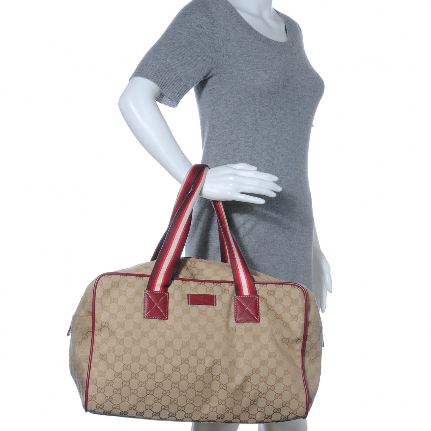 GG Monogram Web Medium Collapsable Carry On Duffle Beige Red