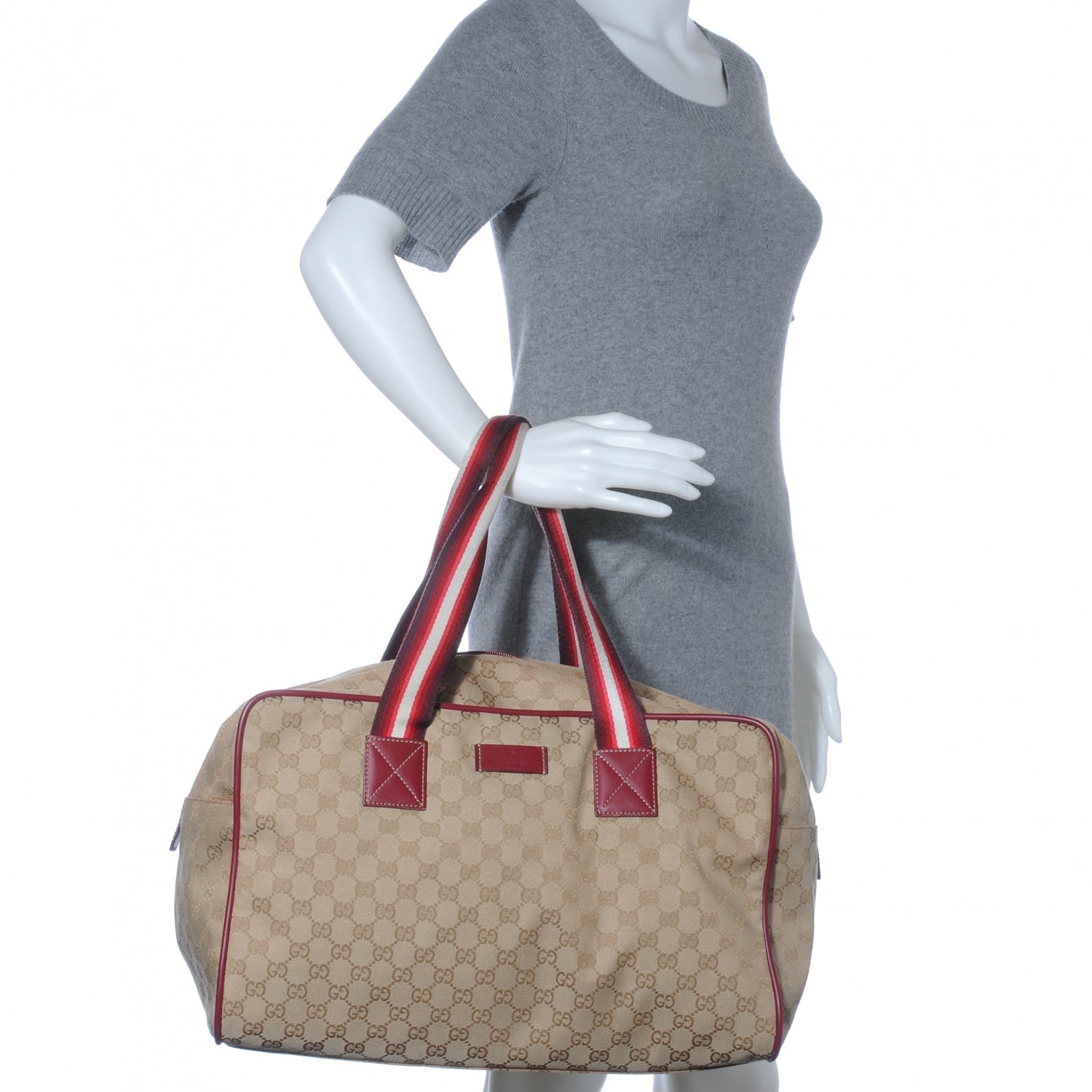 Gucci GG Monogram Web Medium Collapsable Carry On Duffle Beige Red 2 of 8