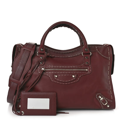 Balenciaga Calfskin Topstitch Classic Silver Hardware City Rouge Lie De Vin 1 of 8