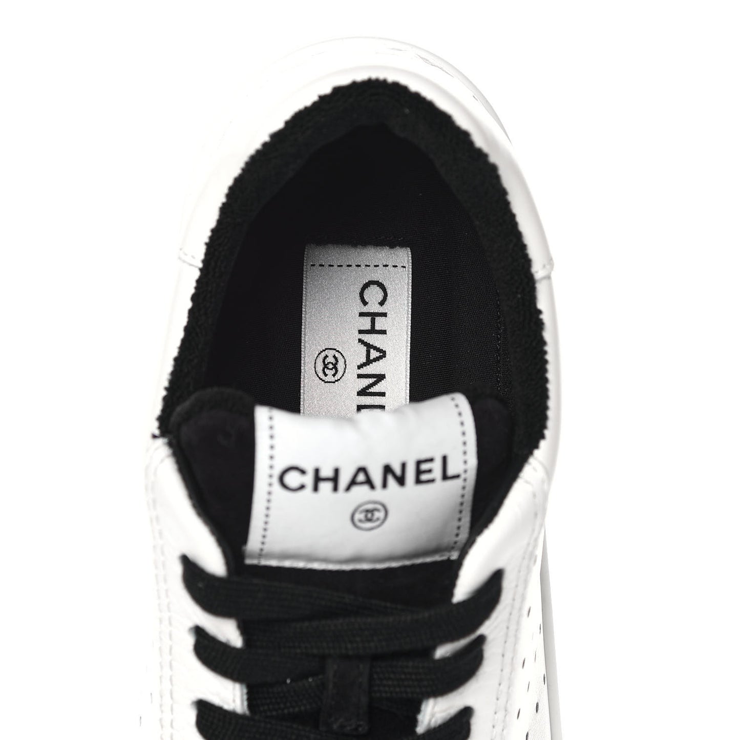 Grained Calfskin Fabric Womens Logo Sneakers 38.5 White Black
