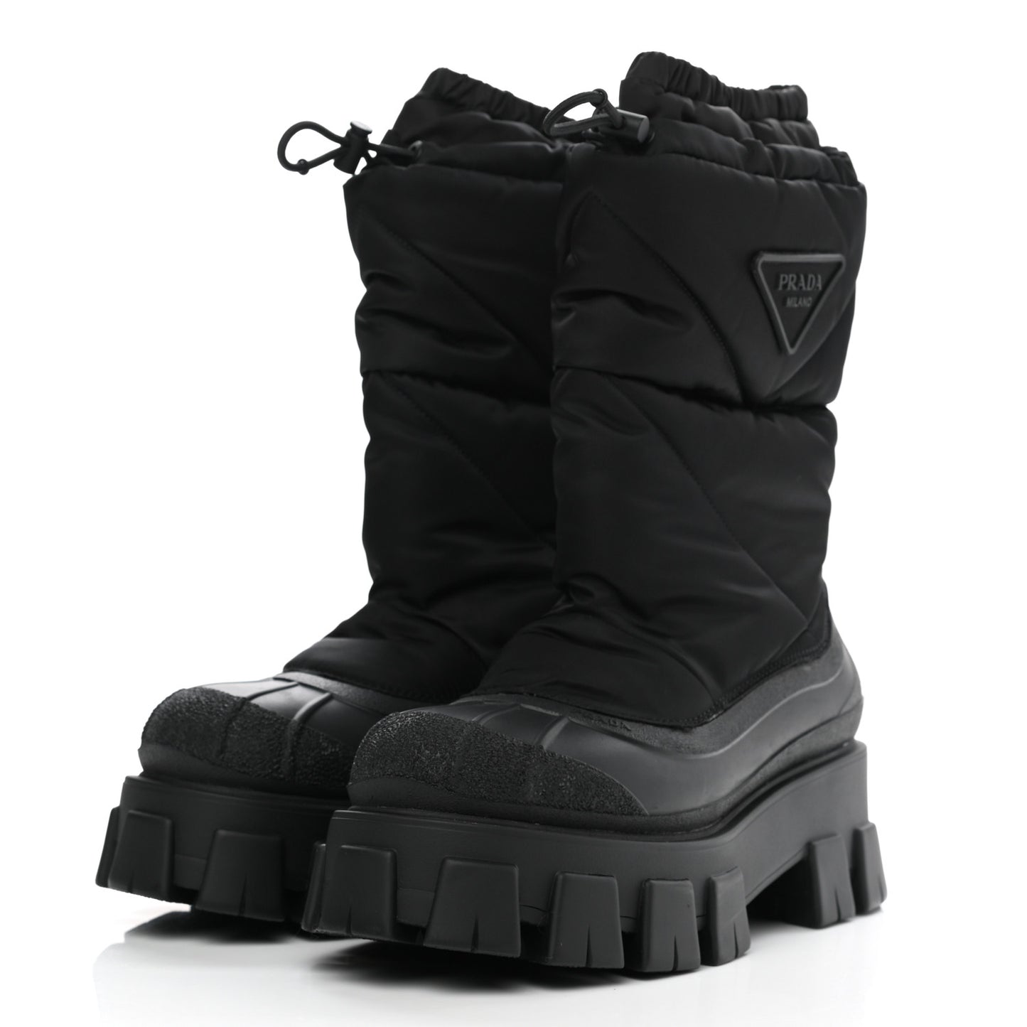 Re-Nylon Gabardine Rubber Triangle Logo Padded Monolith Drawcord 55mm Snow Boots 39.5 Black