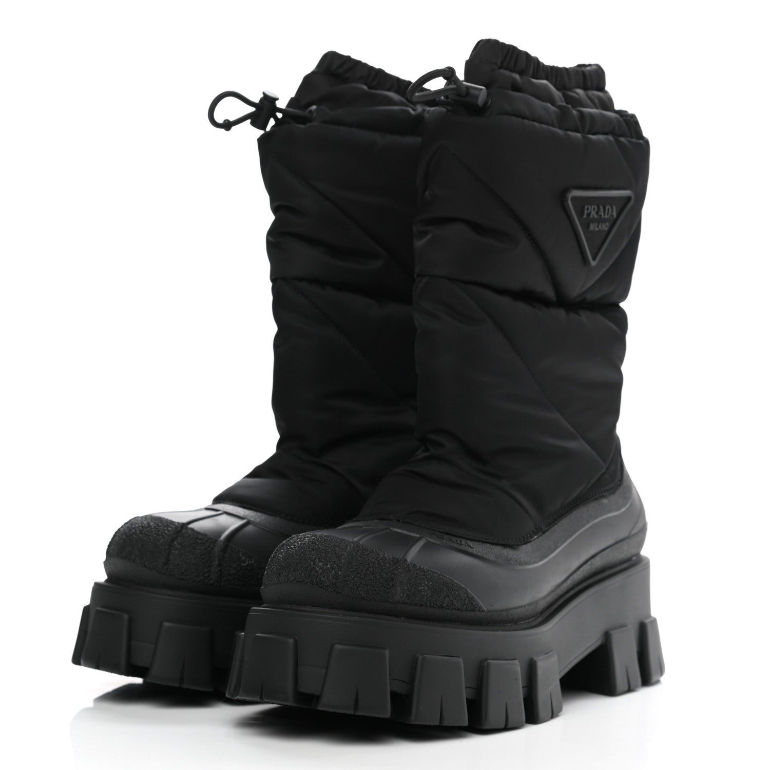 Prada Re-Nylon Gabardine Rubber Triangle Logo Padded Monolith Drawcord 55mm Snow Boots 39.5 Black 3 of 7