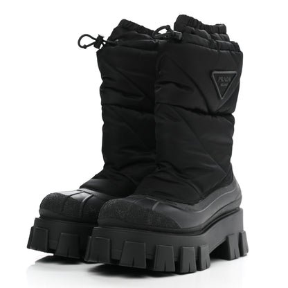 Prada Re-Nylon Gabardine Rubber Triangle Logo Padded Monolith Drawcord 55mm Snow Boots 39.5 Black 3 of 7