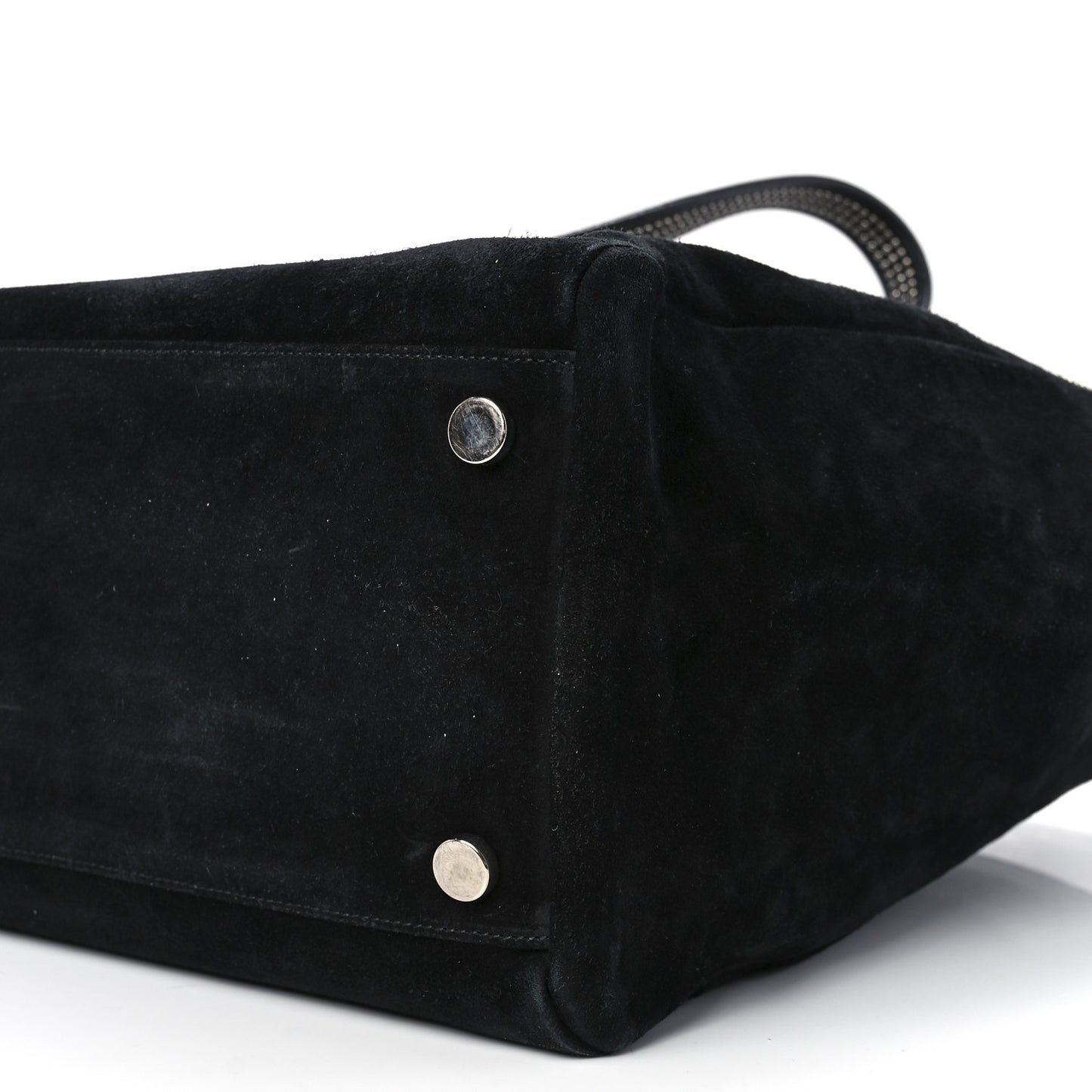 Calfskin Suede Studded Reversible East West Shopping Tote Black