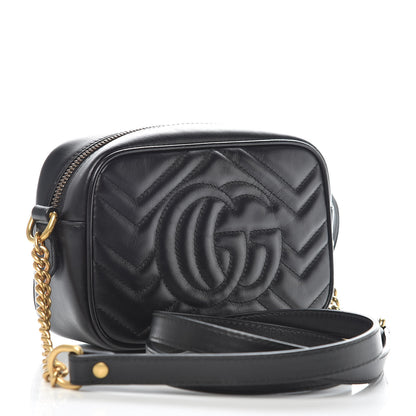 Gucci Calfskin Matelasse Mini GG Marmont Chain Shoulder Bag Black 3 of 10