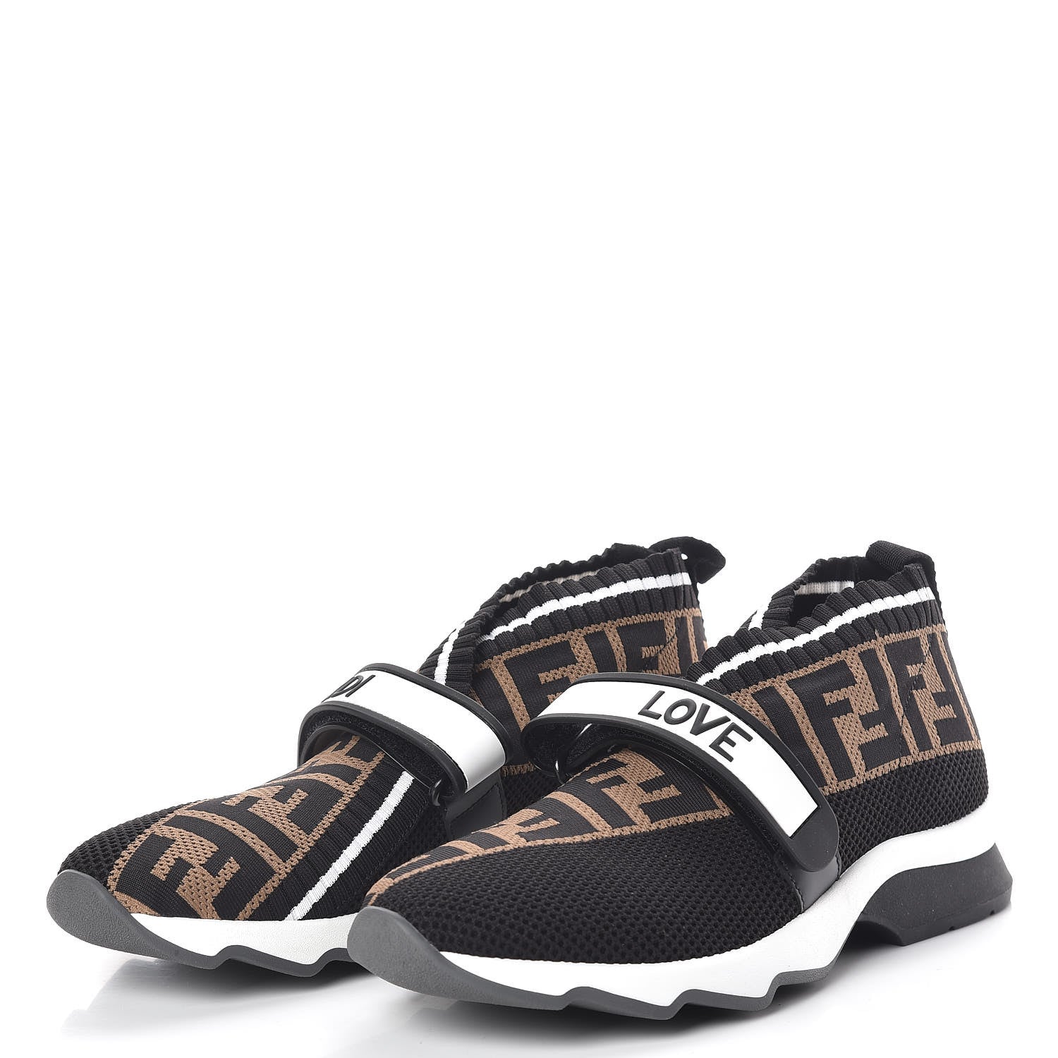 Fendi Stretch Yarn FF Stiff Band Rockoko Sneakers 39 Black White Tobacco 3 of 7