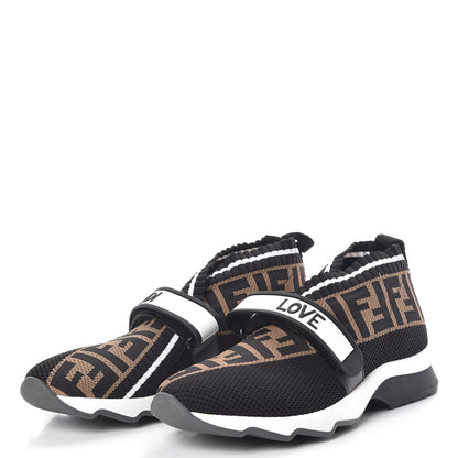 Fendi Stretch Yarn FF Stiff Band Rockoko Sneakers 39 Black White Tobacco 3 of 7