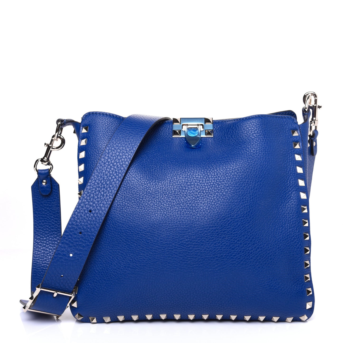 Pebbled Calfskin Small Rockstud Flip-Lock Messenger Bag Blu Delft
