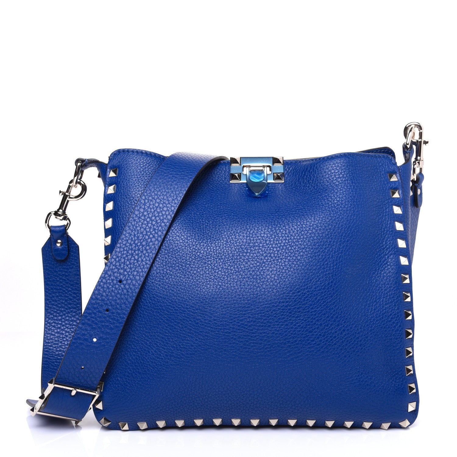 Valentino Garavani Pebbled Calfskin Small Rockstud Flip-Lock Messenger Bag Blu Delft 1 of 13