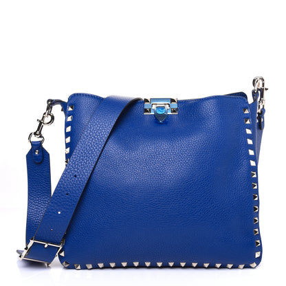Valentino Garavani Pebbled Calfskin Small Rockstud Flip-Lock Messenger Bag Blu Delft 1 of 13