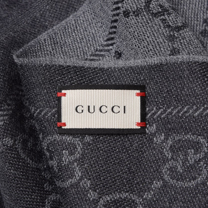 Gucci Wool Jacquard GG Monogram Sten Fringe Scarf Anthracite Black 7 of 7