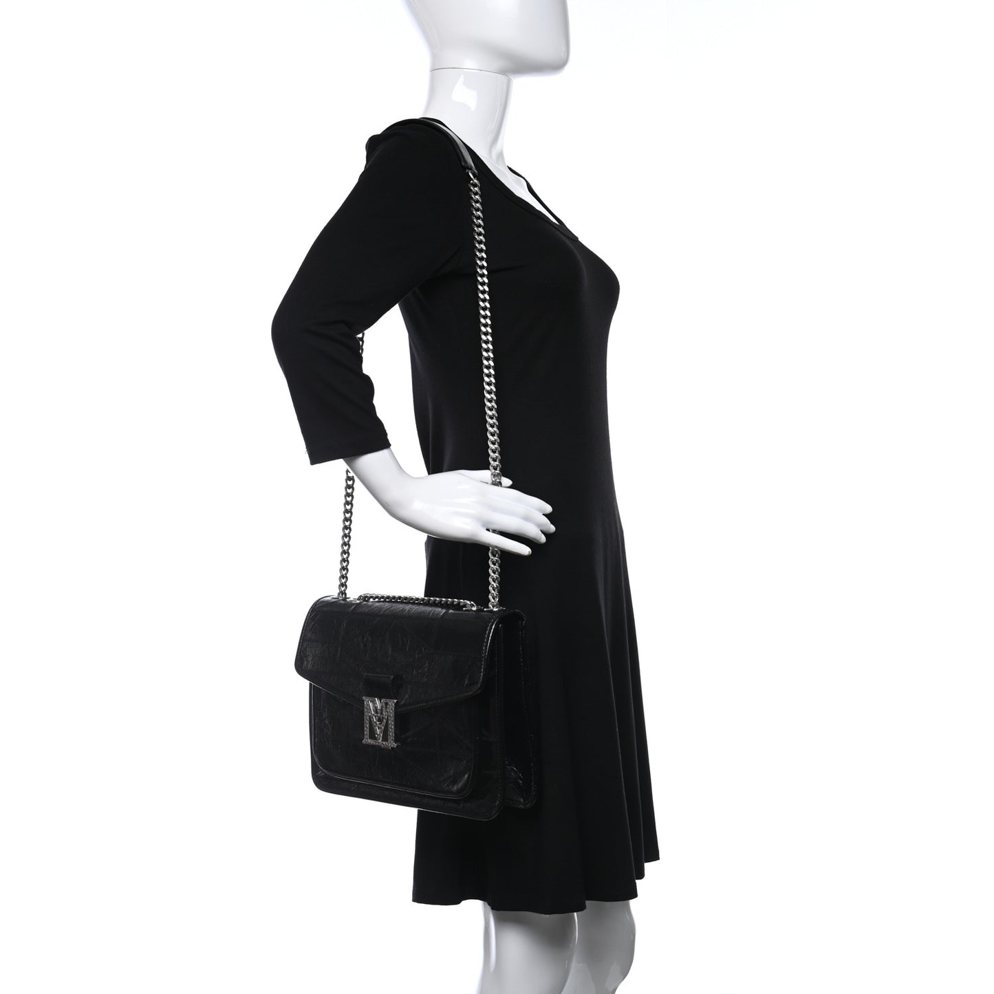 Calfskin Quilted Large Mena Shoulder Bag Black