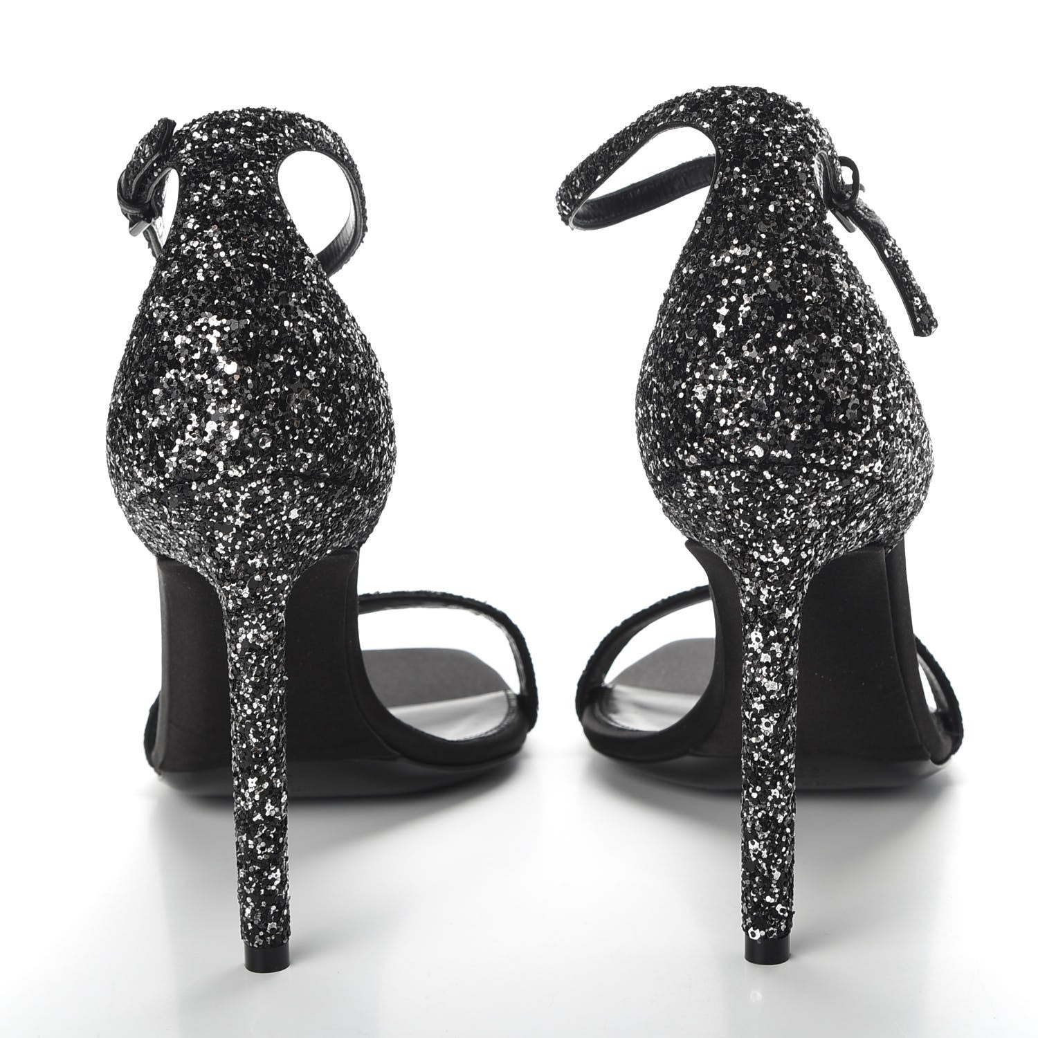 Saint Laurent Glitter Amber 105 Ankle Strap Sandals 39 Black 6 of 14