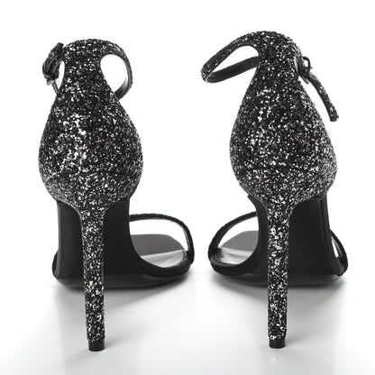 Saint Laurent Glitter Amber 105 Ankle Strap Sandals 39 Black 6 of 14