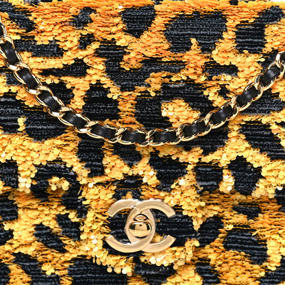 Chanel Sequin Mixed Fibers Leopard Print Mini Rectangular Flap Black Orange 8 of 11
