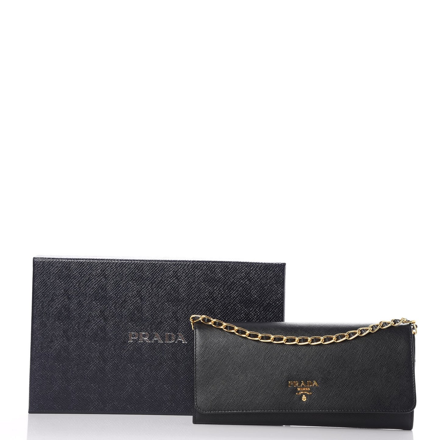 Saffiano Metal Oro Chain Wallet Nero Black