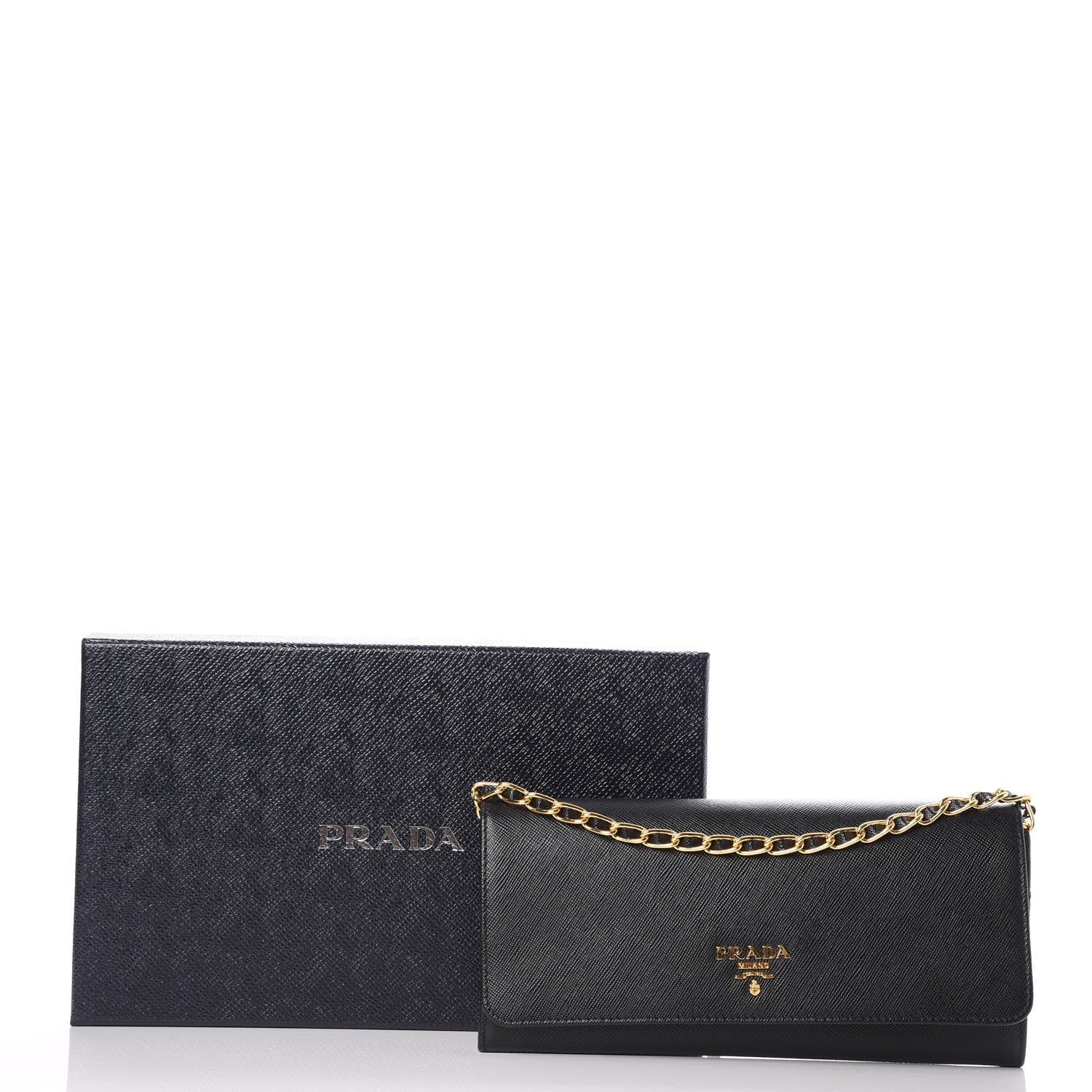 Prada Saffiano Metal Oro Chain Wallet Nero Black 10 of 10