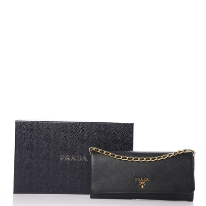 Prada Saffiano Metal Oro Chain Wallet Nero Black 10 of 10
