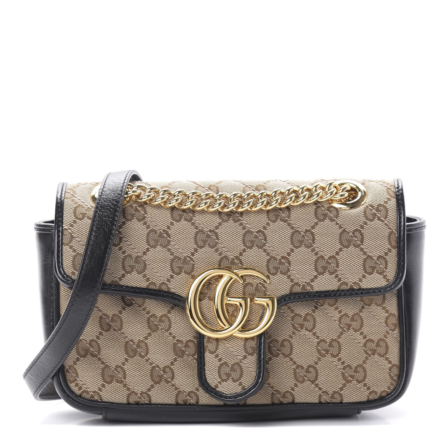 Gucci Monogram Matelasse Diagonal Mini GG Marmont Shoulder Bag Beige Black 1 of 11