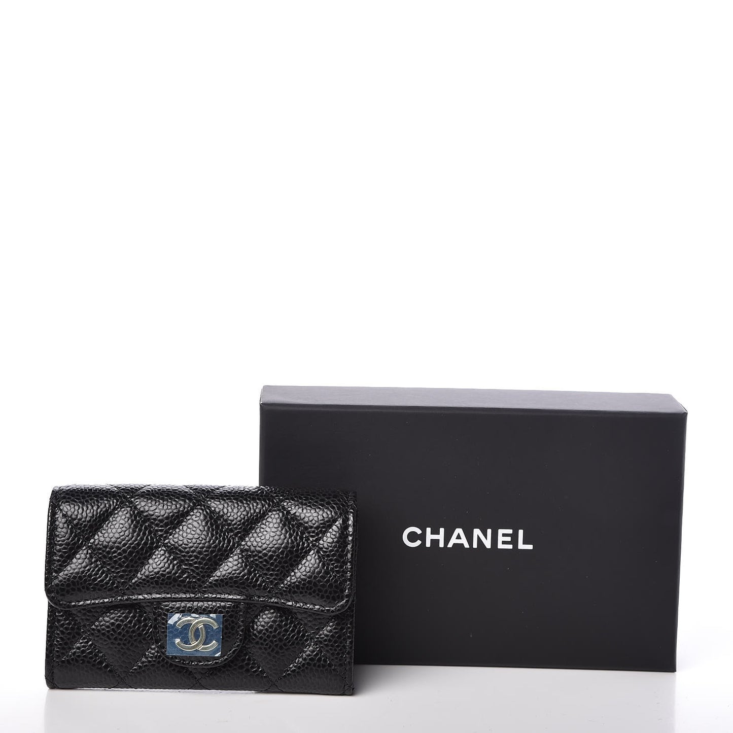 Caviar Quilted Flap Card Holder Black