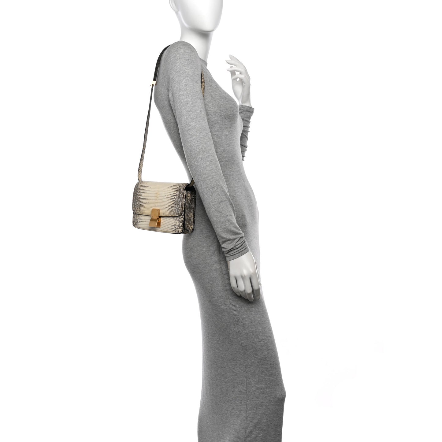 Lizard Medium Classic Box Flap Bag Natural