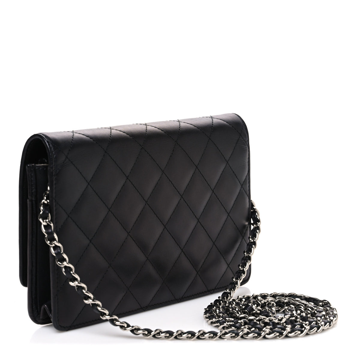 Chanel Calfskin Quilted Cambon Wallet on Chain WOC Black Silver 3 of 11