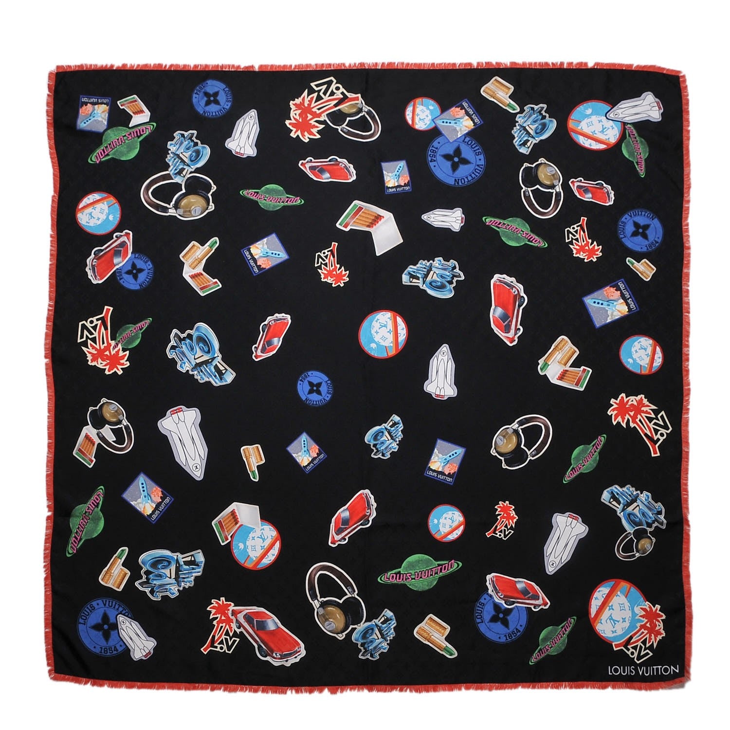 Louis Vuitton Silk Monogram World Tour Shawl Black 1 of 4